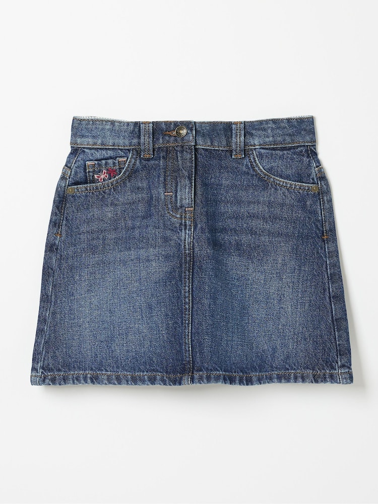 FatFace Blue Denim Embroidered Floral Skirt - Image 1 of 2
