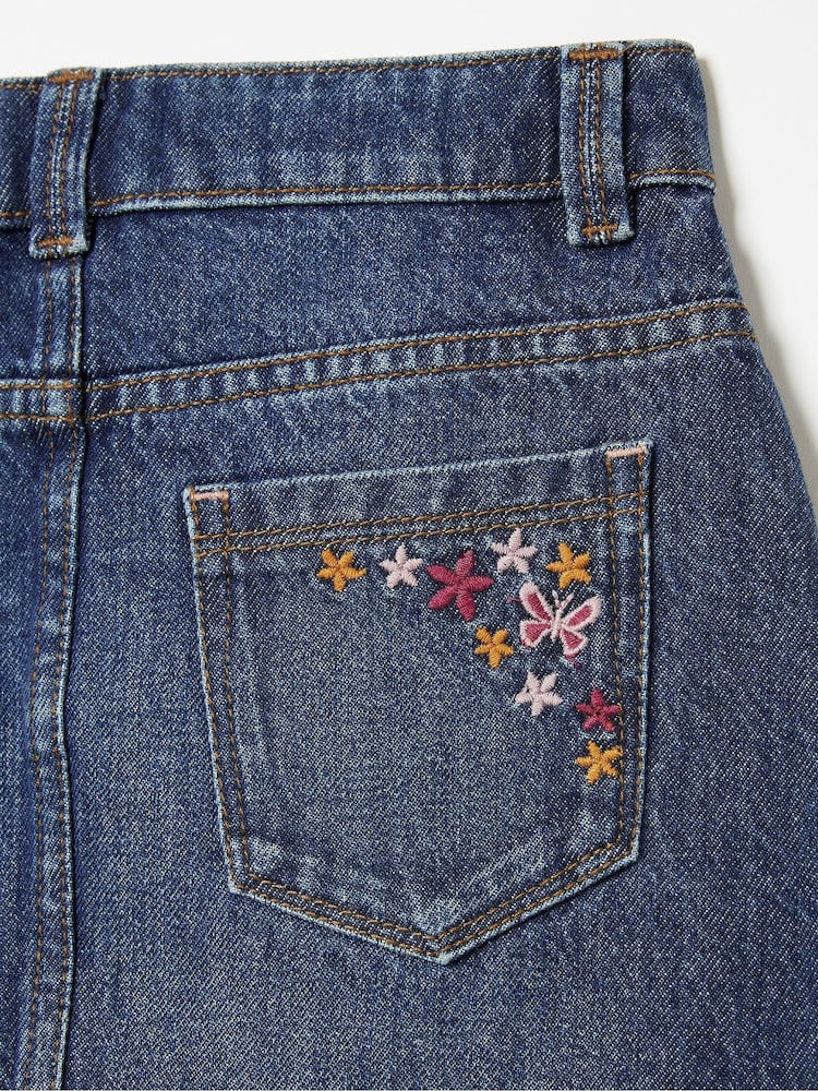 FatFace Blue Denim Embroidered Floral Skirt - Image 2 of 2
