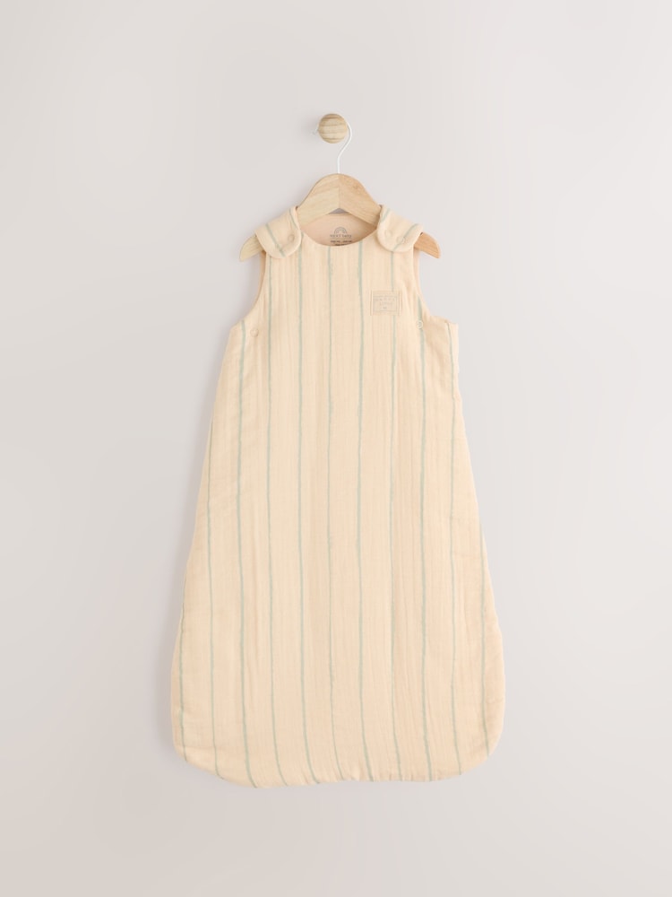 Sage Stripe 2.5 Tog Baby 100% Cotton Sleep Bag - Image 1 of 9