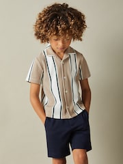 Reiss Camel/Off White/Forest Green Alton 9-13 yrs Ribbed Cuban Collar Shirt - Image 1 of 4