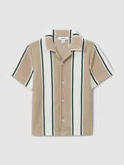Reiss Camel/Off White/Forest Green Alton 9-13 yrs Ribbed Cuban Collar Shirt - Image 2 of 4