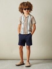 Reiss Camel/Off White/Forest Green Alton 9-13 yrs Ribbed Cuban Collar Shirt - Image 3 of 4