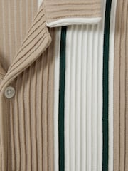 Reiss Camel/Off White/Forest Green Alton 9-13 yrs Ribbed Cuban Collar Shirt - Image 4 of 4