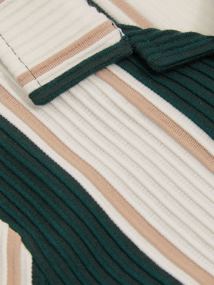 Reiss Forest Green/Off White/Soft Camel Brown Alton 3-9 yrs Ribbed Cuban Collar Shirt - Image 4 of 4