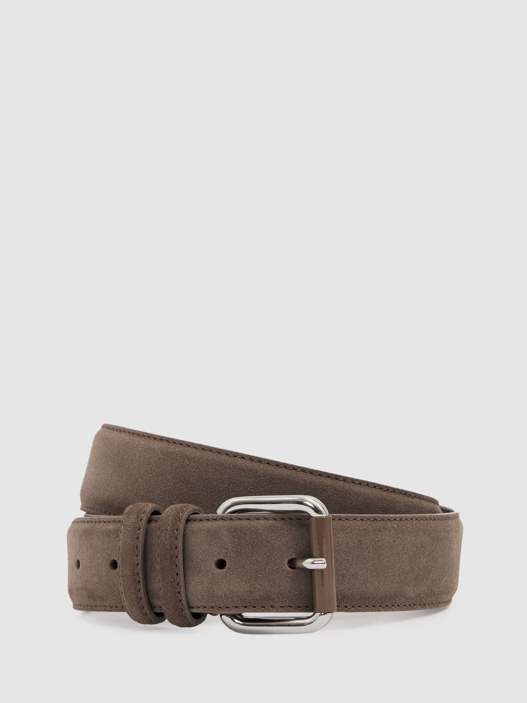 Reiss Taupe Brown Suede Roller Bar Belt