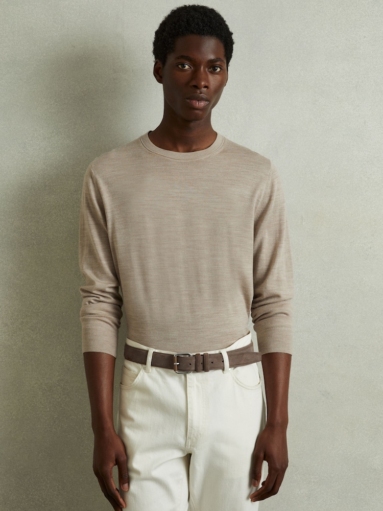 Reiss Taupe Brown Louie Suede Roller Bar Belt - Image 2 of 4