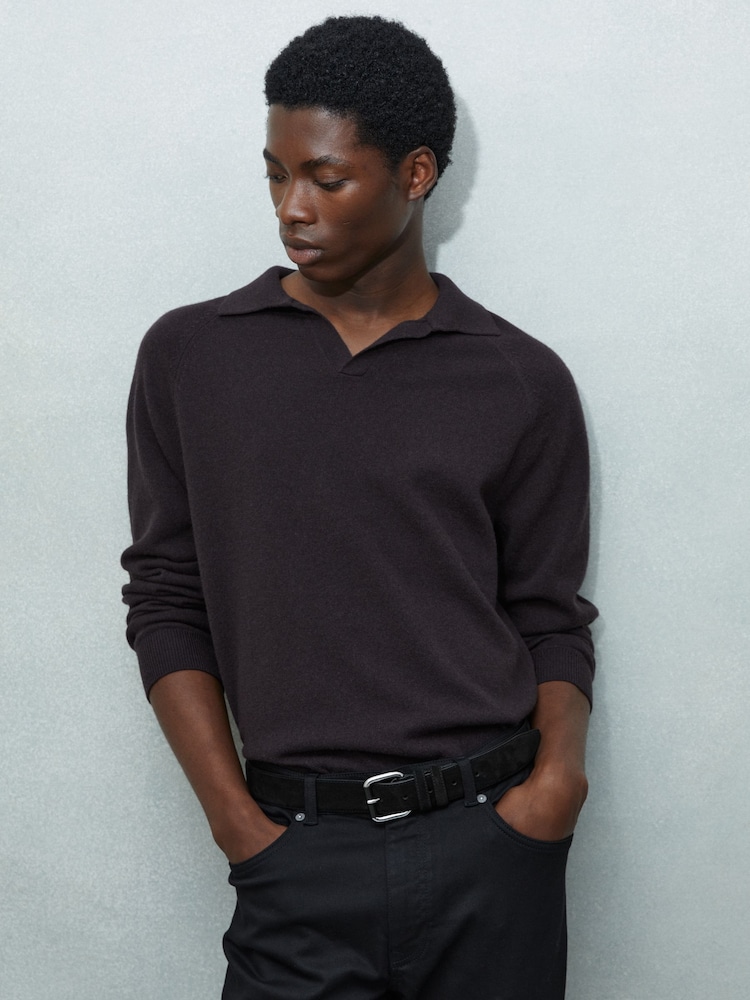 Reiss Black Louie Suede Roller Bar Belt - Image 2 of 4 Reiss Black Louie Suede Roller Bar Belt - Image 2 of 4