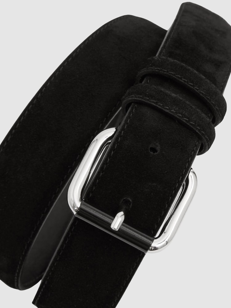 Reiss Black Louie Suede Roller Bar Belt - Image 4 of 4 Reiss Black Louie Suede Roller Bar Belt - Image 4 of 4