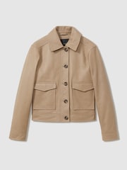 Reiss Neutral Hanson Leather Trucker Jacket - Image 2 of 7