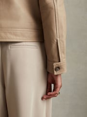 Reiss Neutral Hanson Leather Trucker Jacket - Image 3 of 7