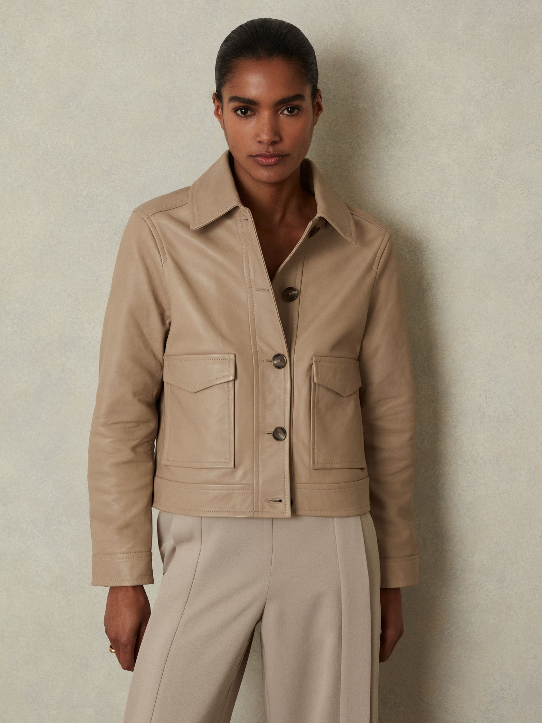 【海外限定】REISSレザージャケット☆Hanson Leather Trucker Ja Buy Reiss Neutral Hanson Leather Trucker Jacket from Next USA