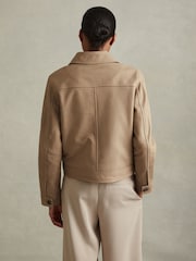 Reiss Neutral Hanson Leather Trucker Jacket - Image 5 of 7