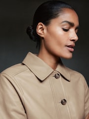 Reiss Neutral Hanson Leather Trucker Jacket - Image 6 of 7
