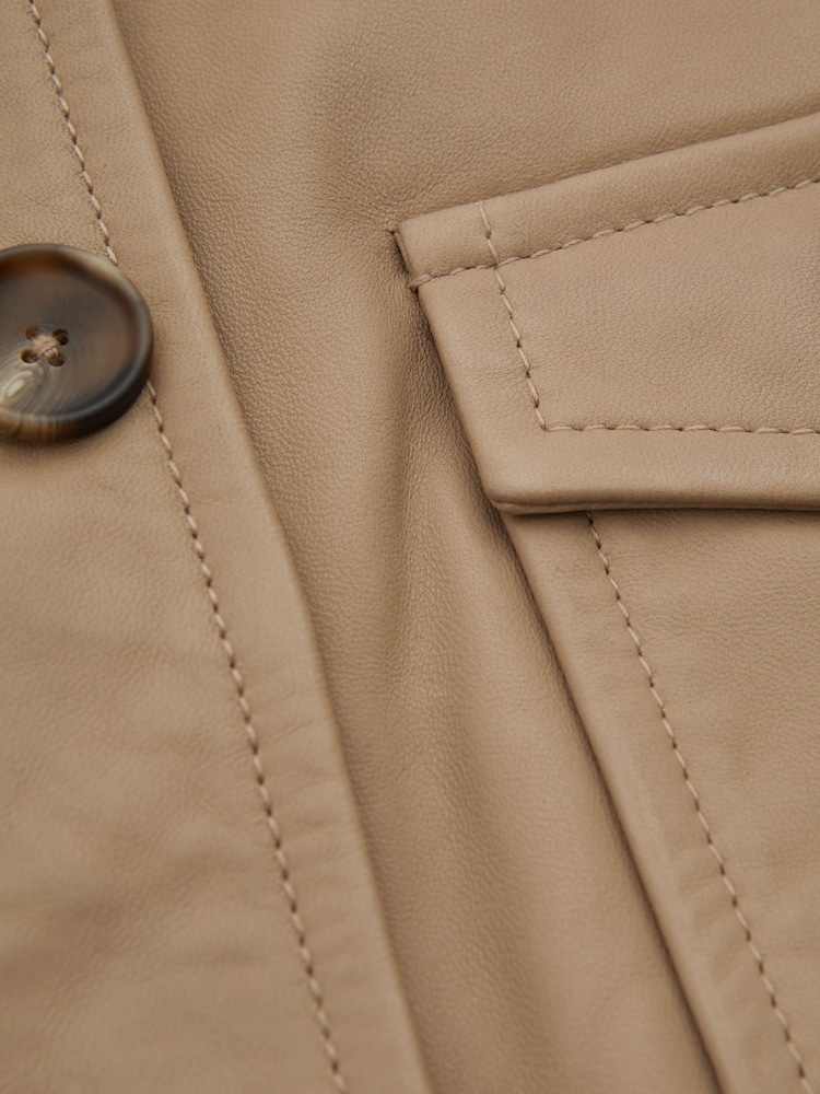 Reiss Neutral Hanson Leather Trucker Jacket - Image 7 of 7