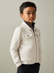 Reiss Cement Medina Interlock Jersey Zip-Through Jacket - Image 1 of 4