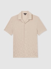 Reiss Dusty Pink Carter Geometric-Jacquard Cuban-Collar Shirt - Image 2 of 6