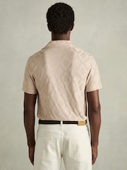 Reiss Dusty Pink Carter Geometric-Jacquard Cuban-Collar Shirt - Image 5 of 6