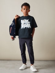 Reiss Navy Pictor Senior Oversized Graffiti Print 100% Cotton T-Shirt - Image 1 of 4