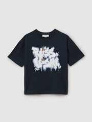 Reiss Navy Pictor Senior Oversized Graffiti Print 100% Cotton T-Shirt - Image 2 of 4