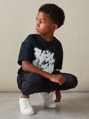 Reiss Navy Pictor Senior Oversized Graffiti Print 100% Cotton T-Shirt - Image 3 of 4