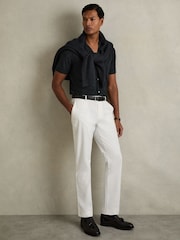 Reiss Navy Carter Geometric-Jacquard Cuban-Collar Shirt - Image 3 of 6