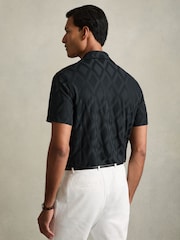 Reiss Navy Carter Geometric-Jacquard Cuban-Collar Shirt - Image 5 of 6