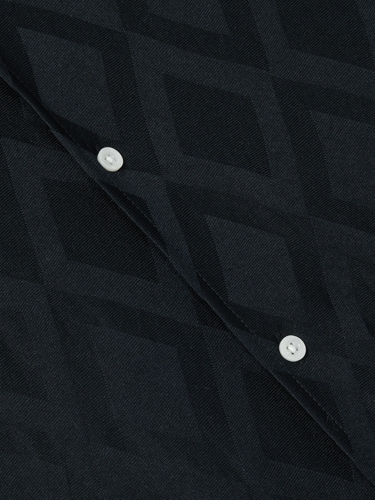 Reiss Navy Carter Geometric-Jacquard Cuban-Collar Shirt - Image 6 of 6