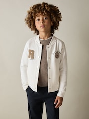 Reiss Off White Thelon 9-13 yrs Interlock-Jersey Basketball Bomber Jacket - Image 1 of 4