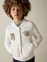 Reiss Off White Thelon 9-13 yrs Interlock-Jersey Basketball Bomber Jacket - Image 3 of 4