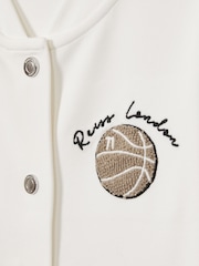 Reiss Off White Thelon 9-13 yrs Interlock-Jersey Basketball Bomber Jacket - Image 4 of 4