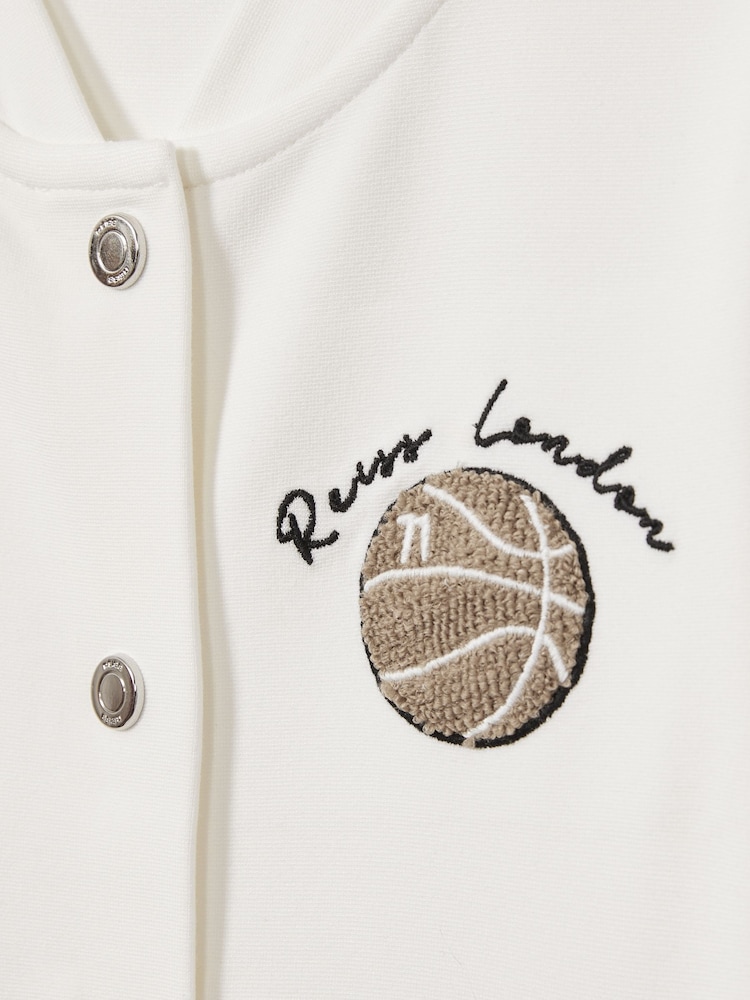 Reiss Off White Thelon 9-13 yrs Interlock-Jersey Basketball Bomber Jacket - Image 4 of 4