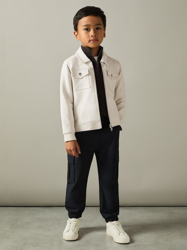 Reiss Cement Medina Interlock Jersey Zip Through Jacket - Image 1 of 4