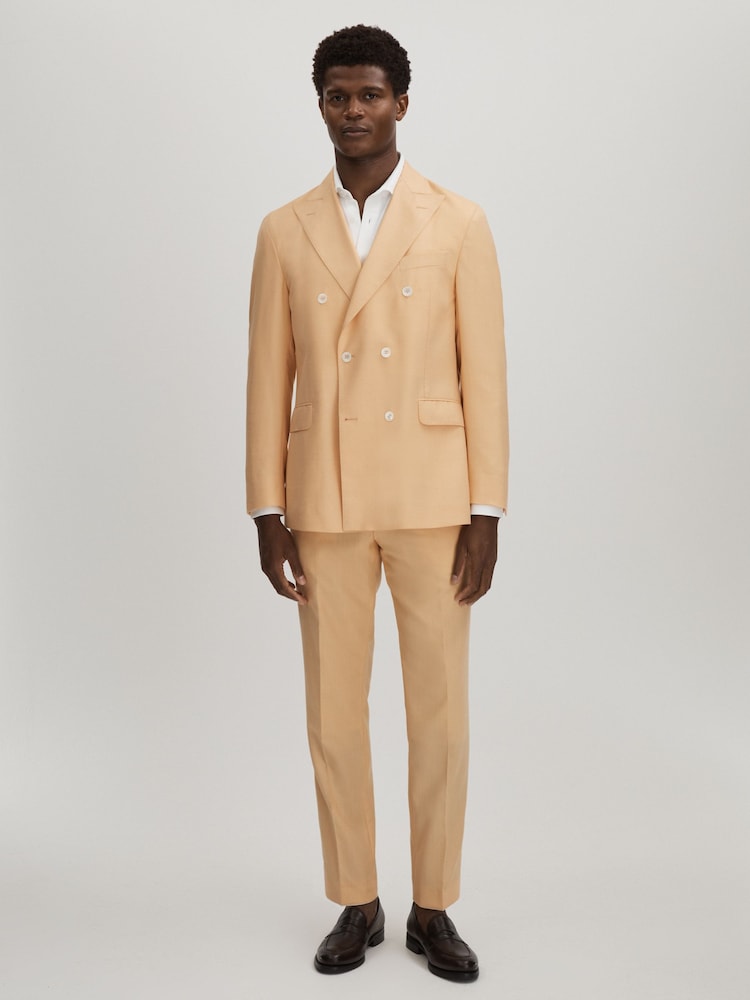 Oscar Jacobson Slim Fit Sand Wool Trousers - Image 1 of 6
