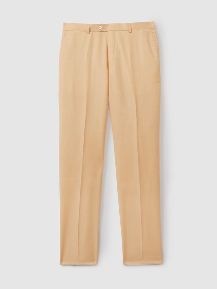 Oscar Jacobson Slim Fit Sand Wool Trousers - Image 2 of 6