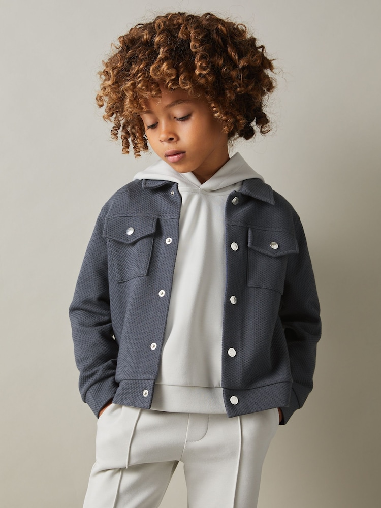 Azul acero - Reiss Carmello Textured Cotton Blend Jacket - Imagen 1 de 4