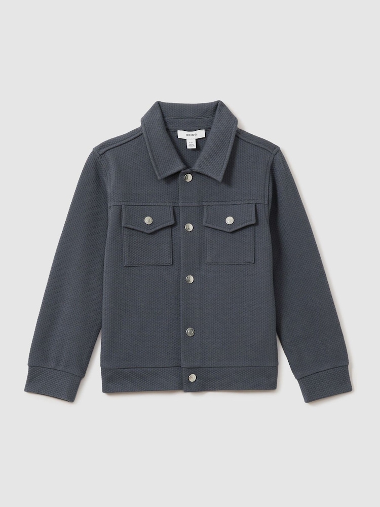 Azul acero - Reiss Carmello Textured Cotton Blend Jacket - Imagen 2 de 4