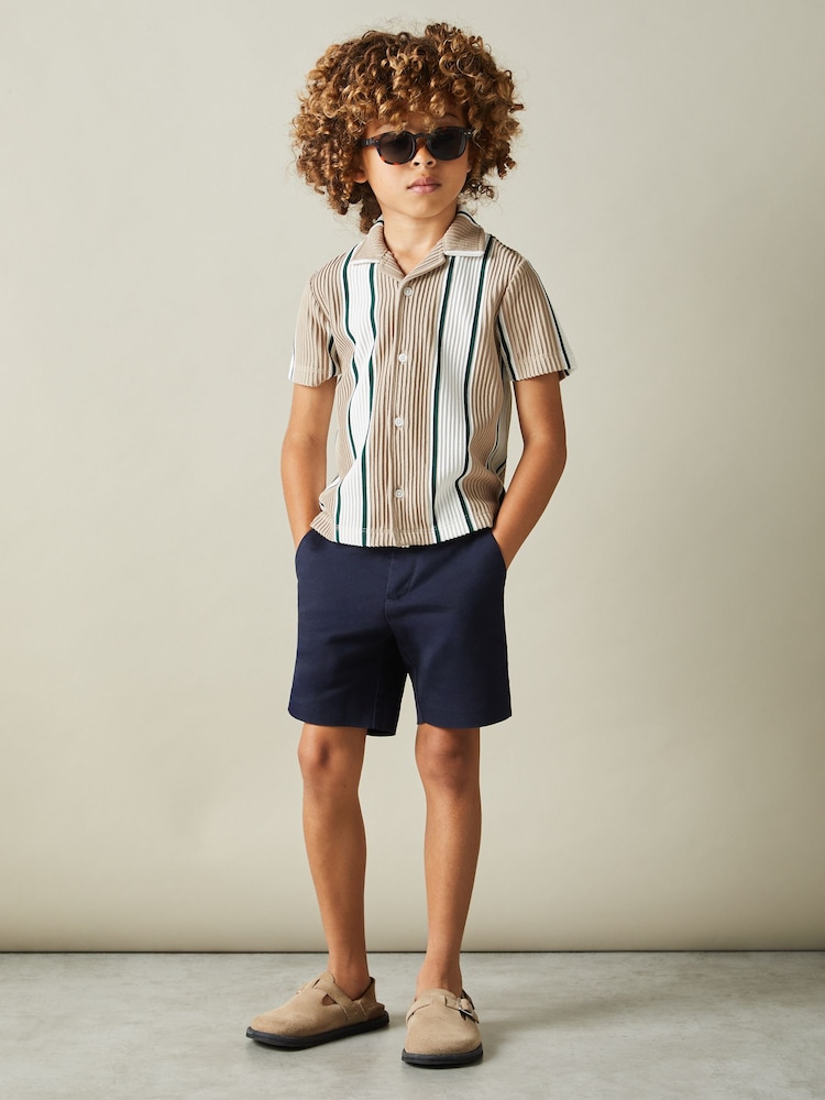 Reiss Camel/Off White/ Forest Green Alton 13-14 yrs Ribbed Cuban Collar Shirt - Image 2 of 4