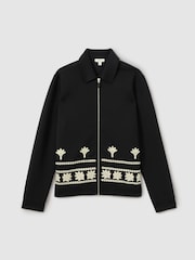 Reiss Navy Gatsby Interlock Jersey Embroidered Jacket - Image 2 of 5