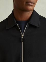 Reiss Navy Gatsby Interlock Jersey Embroidered Jacket - Image 3 of 5