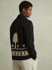Reiss Navy Gatsby Interlock Jersey Embroidered Jacket - Image 4 of 5