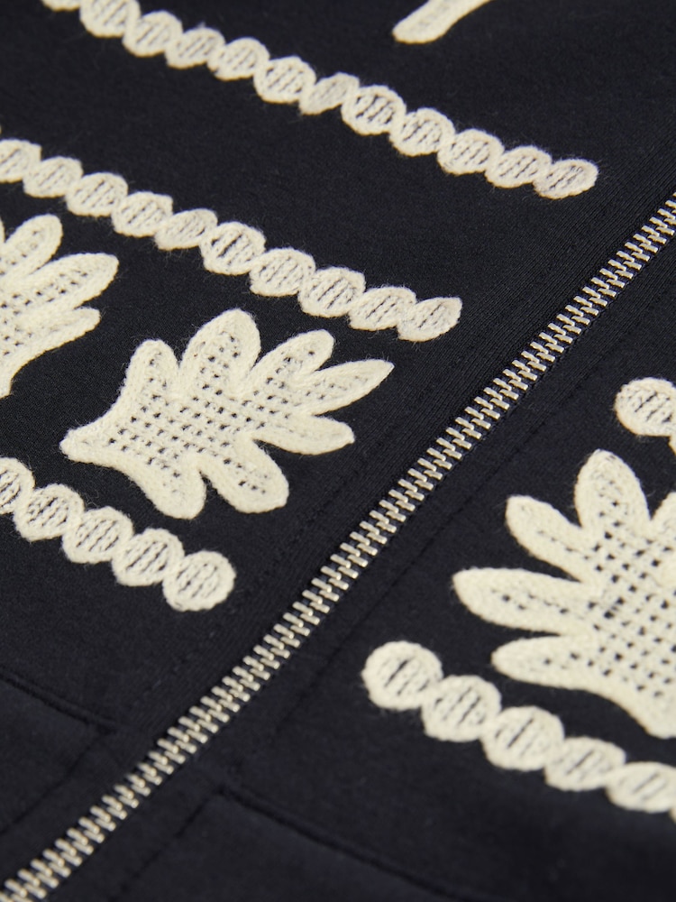 Reiss Navy Gatsby Interlock Jersey Embroidered Jacket - Image 5 of 5