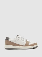 Reiss Light Brown/White Astor Leather Lace Up Trainers - Image 1 of 4