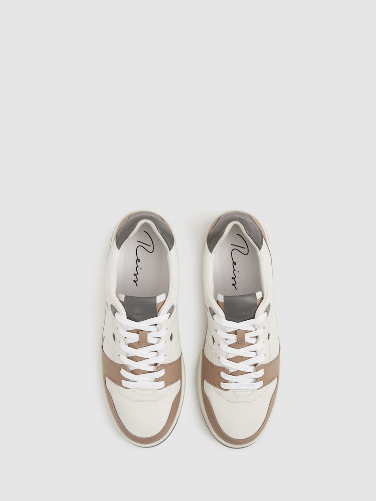 Reiss Light Brown/White Astor Leather Lace Up Trainers - Image 2 of 4