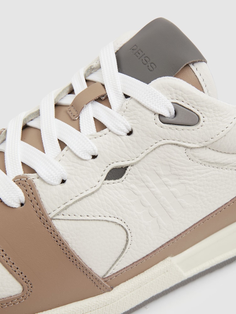 Reiss Light Brown/White Astor Leather Lace Up Trainers - Image 4 of 4