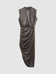 Reiss Silver Aude Atelier Ruched Silk Blend Satin Dress - Image 2 of 5
