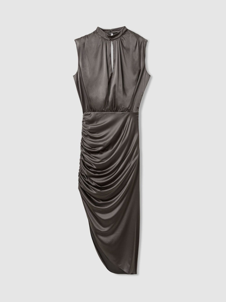 Reiss Silver Aude Atelier Ruched Silk Blend Satin Dress - Image 2 of 5