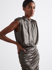 Reiss Silver Aude Atelier Ruched Silk Blend Satin Dress - Image 3 of 5