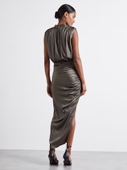Reiss Silver Aude Atelier Ruched Silk Blend Satin Dress - Image 4 of 5