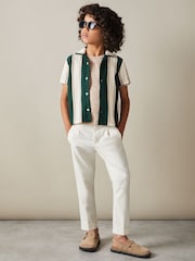 Reiss Forest Green/Off White/Soft Camel Brown Alton 9-13 yrs Ribbed Cuban Collar Shirt - Image 1 of 3