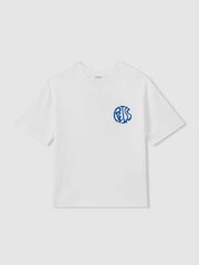 Reiss Optic White/Blue Alva 9-13 yrs Oversized Cotton Embroidered T-Shirt - Image 2 of 5